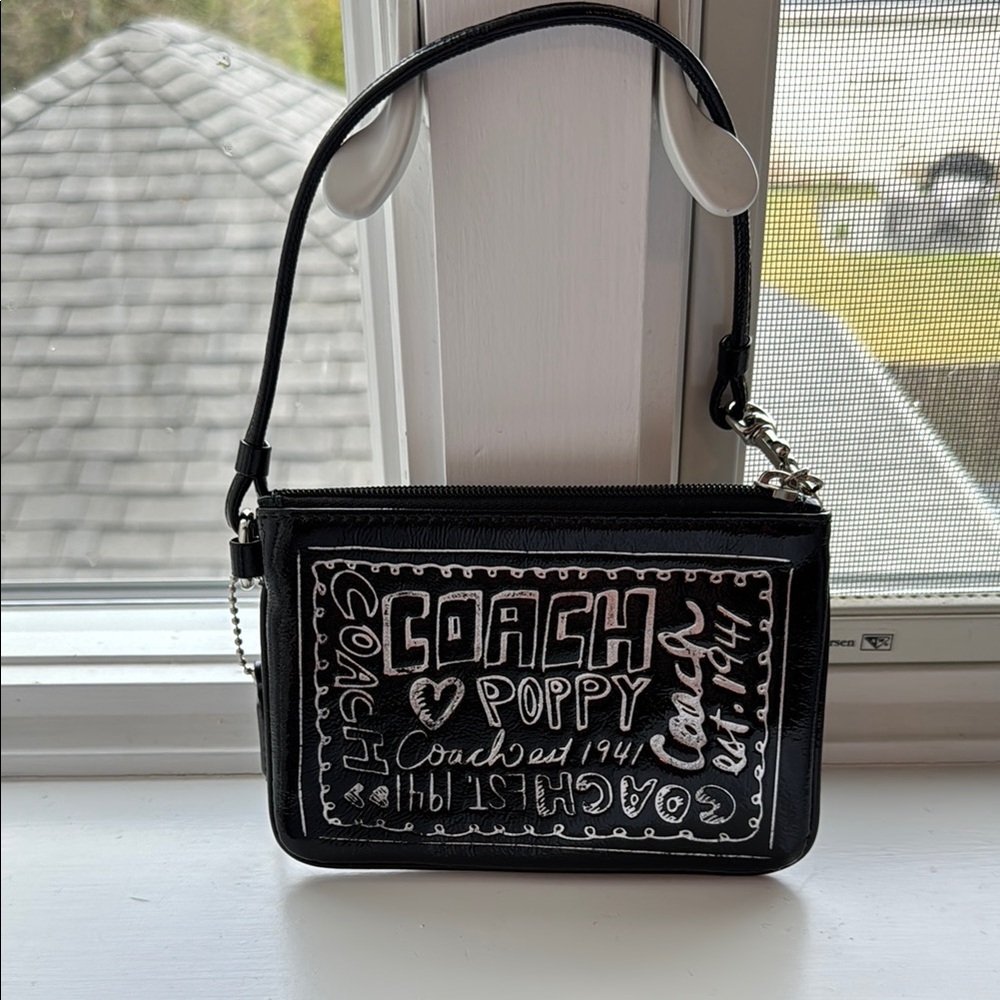 COACH Poppy Black Canvas Wristlet